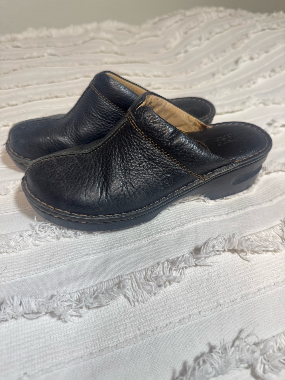 Born Black Leather Slip-On Clogs